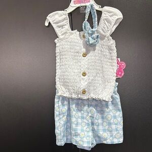 DELiA*s Girl 2 pc.set,sheared,cap sleeve top,elastic waist bow accent shorts